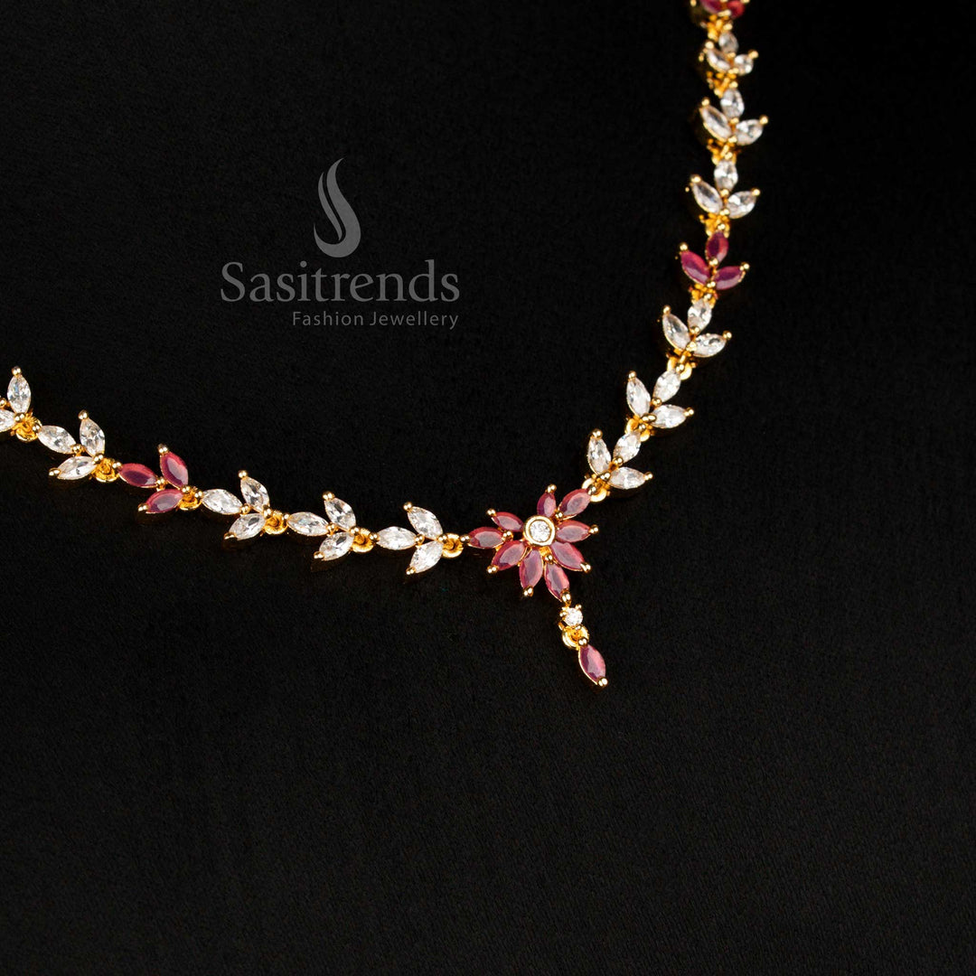 Splendid American diamond micro gold plated white designer necklace jewellery set crafted for royal charm and heritage elegance - Sasitrends