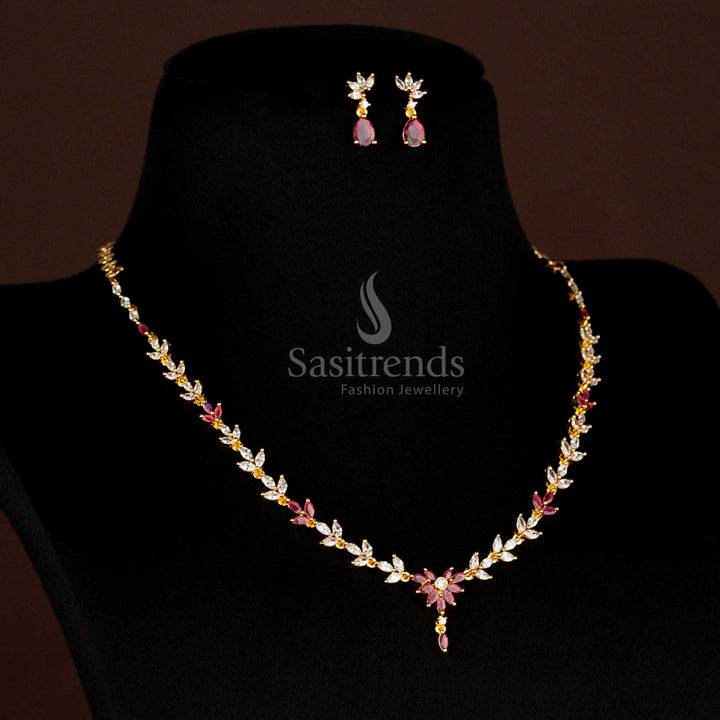 Splendid American diamond micro gold plated White-ruby jewellery set glowing in designer style for weddings and events - Sasitrends