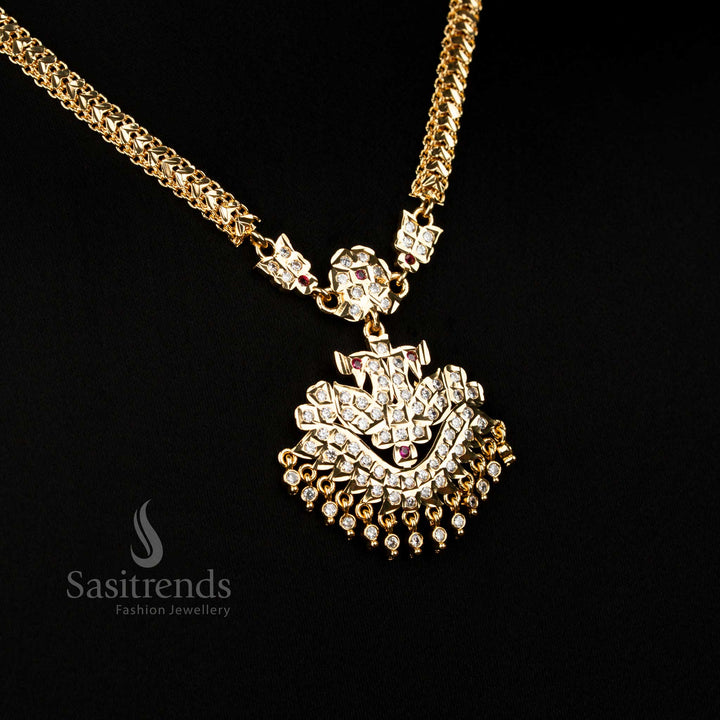 Stunning Traditional Impon Micro Gold Plated White-Ruby Attigai Necklace for Grand Festive Celebrations – Sasitrends