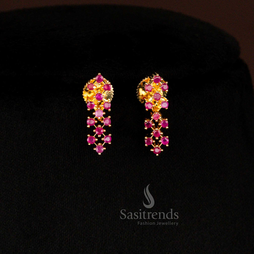 Stunning American Diamond Micro Gold Plated Criss Cross Earrings Set Ruby Stone Wedding Jewellery – Sasitrends