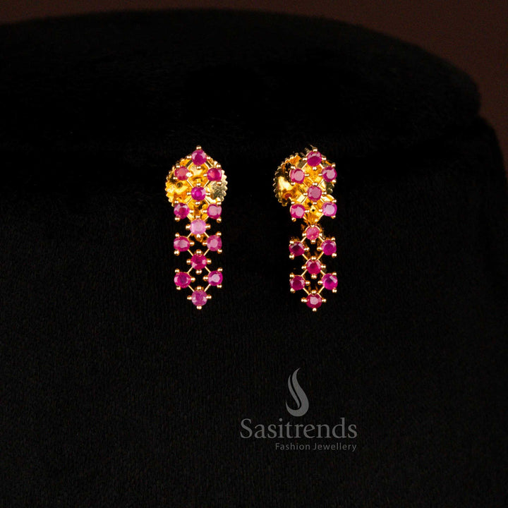 Stunning American Diamond Micro Gold Plated Criss Cross Earrings Set Ruby Stone Wedding Jewellery – Sasitrends
