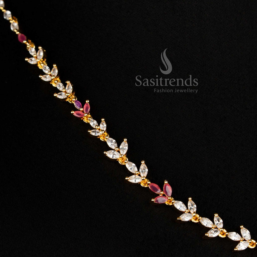 Exquisite American diamond micro gold plated designer white necklace jewellery set crafted with shimmering brilliance for special events - Sasitrends