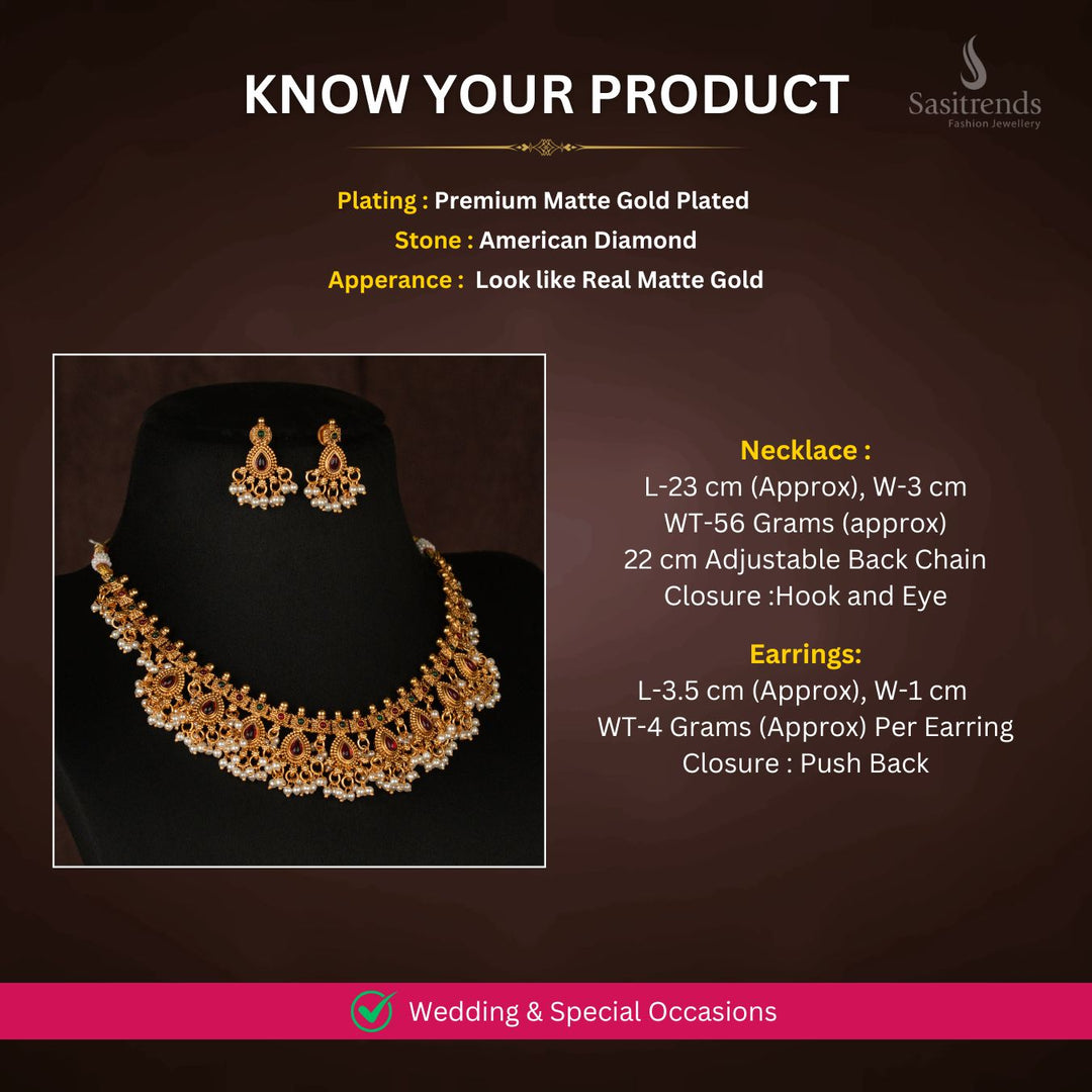 Matte Gold plated Necklace Jewellery Set Measurement Image - Sasitrends