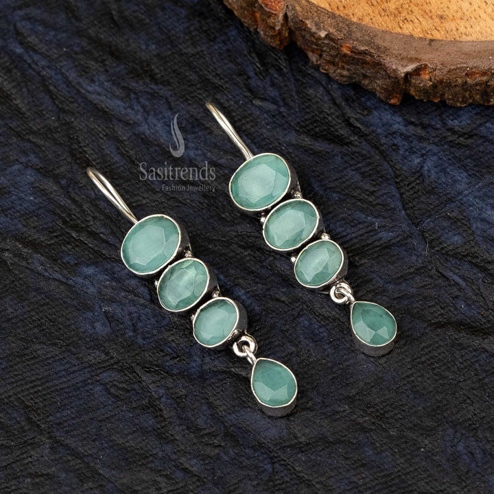 Sasitrends - Chic Radiance Oxidised Drop Earrings - Vibrant Multi-Colored Stone Inlays