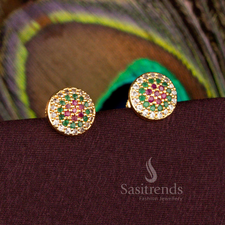 Exquisite Multi Color Round Cluster Stud Earrings In One Gram Micro Gold Plated Style With AD Stones – Sasitrends