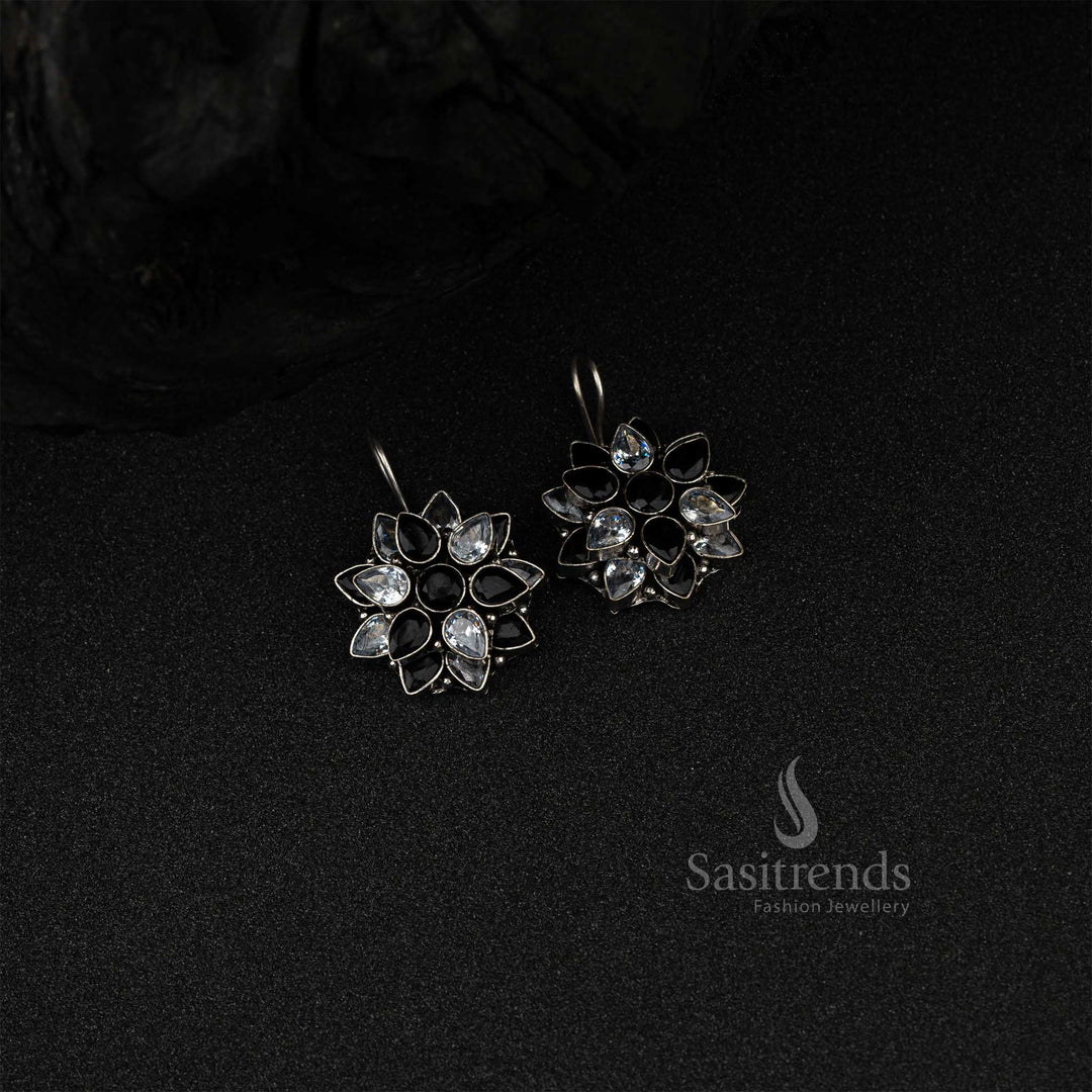 Office Wear Flower Oxidized German Silver Earrings