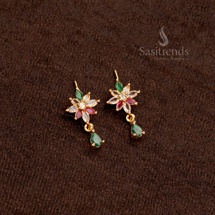 Micro Gold Plated Traditional American Diamond Leaf Cluster Earrings Set with Hook Clasp, Marquise Stone Frame, One Gram – Sasitrends