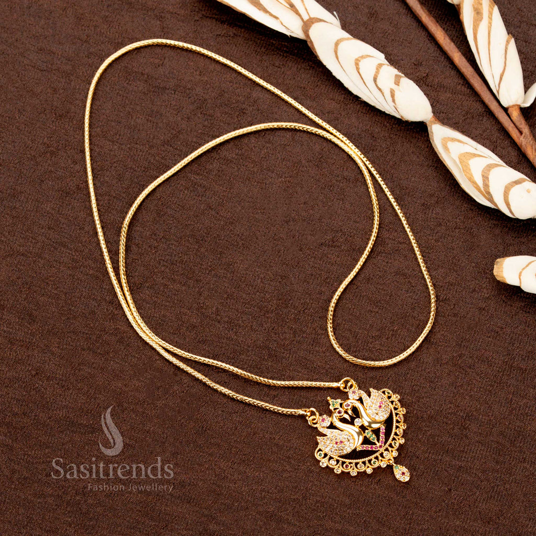 One Gram Jewellery Peacock Pendant with Flexible Thali Kodi Chain, Micro Gold Plated Using 24 Carat Pure Gold – Sasitrends