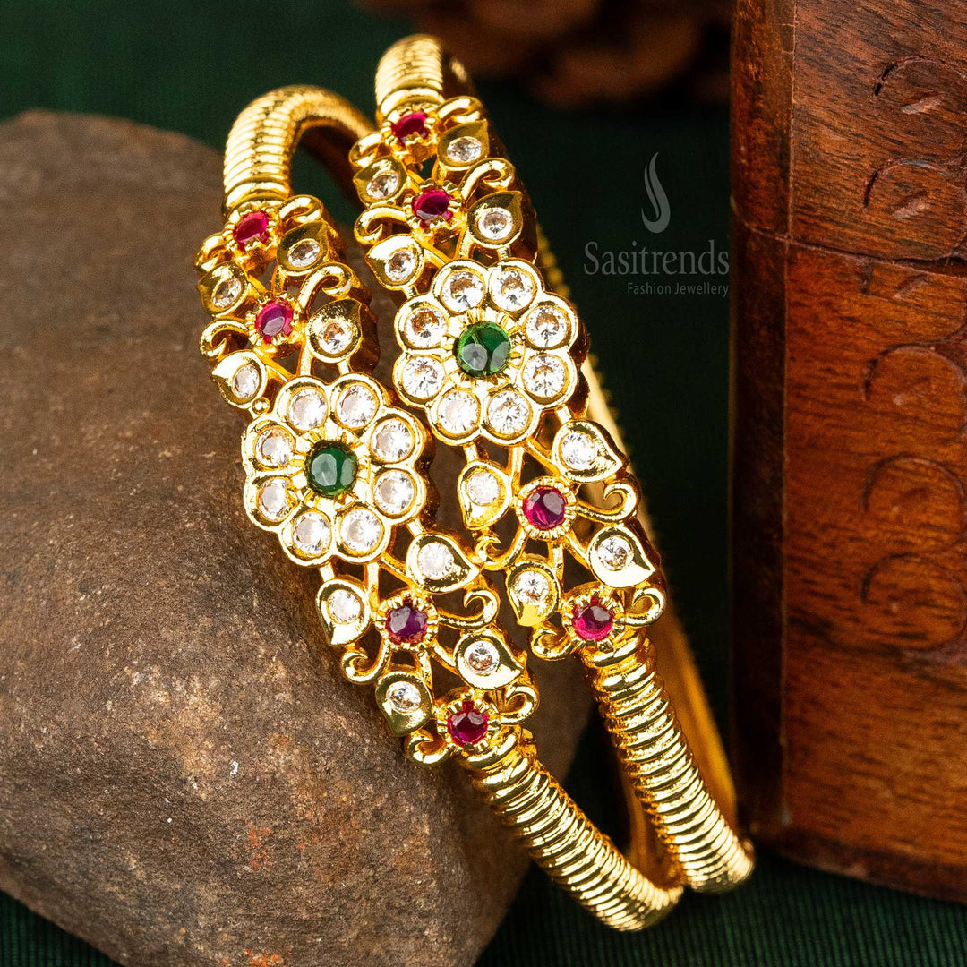 Micro Gold Traditional Floral AD Bangles