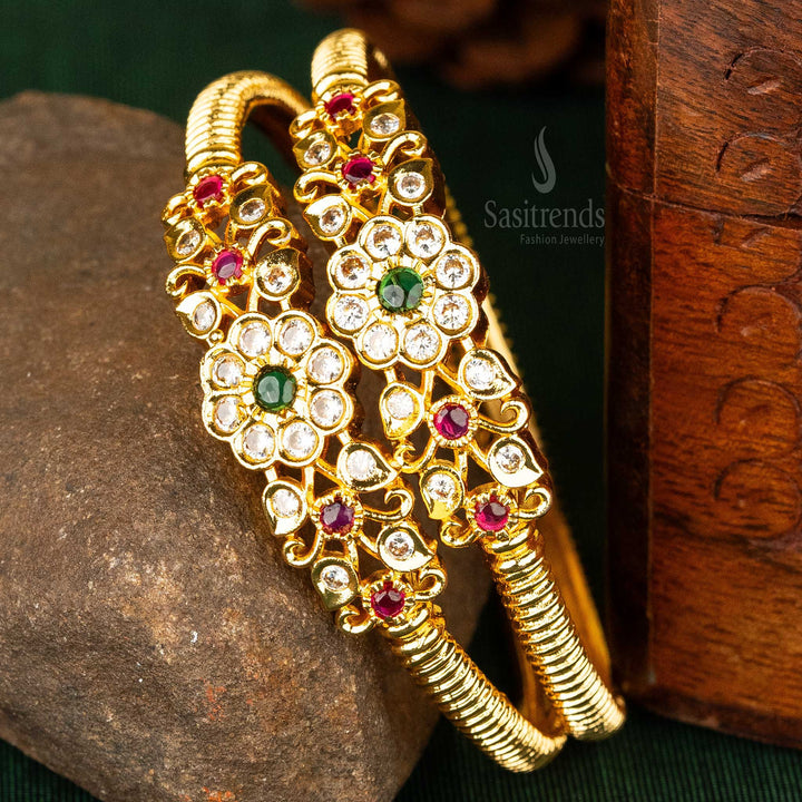 Sasitrends | One gram Micro Gold Plated Traditional Floral American Diamond Bangles