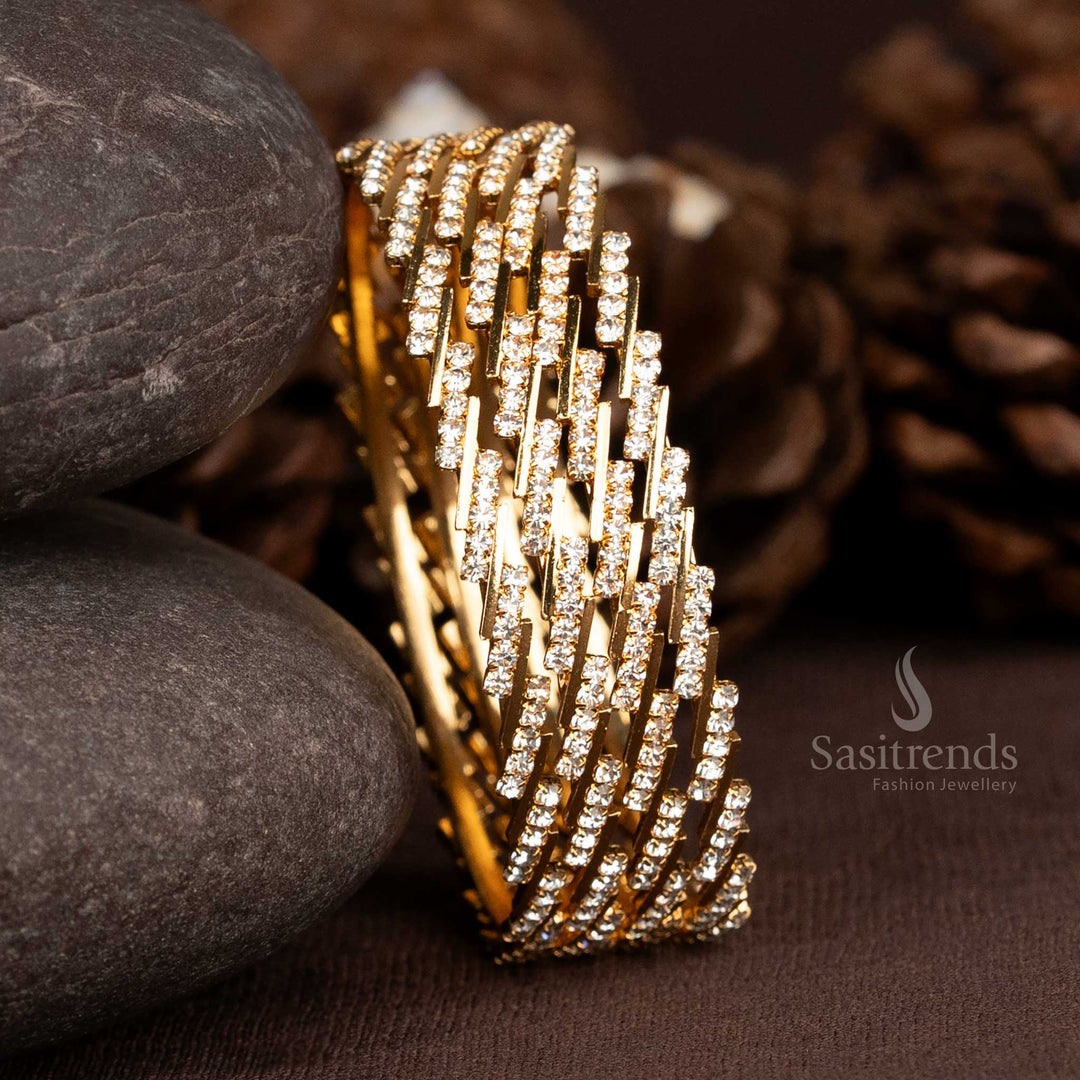 24K micro gold plated spiral bangles adorned with full stone embellishment, offering a luxurious blend of radiant design and ethnic sophistication for traditional jewellery lovers – Sasitrends