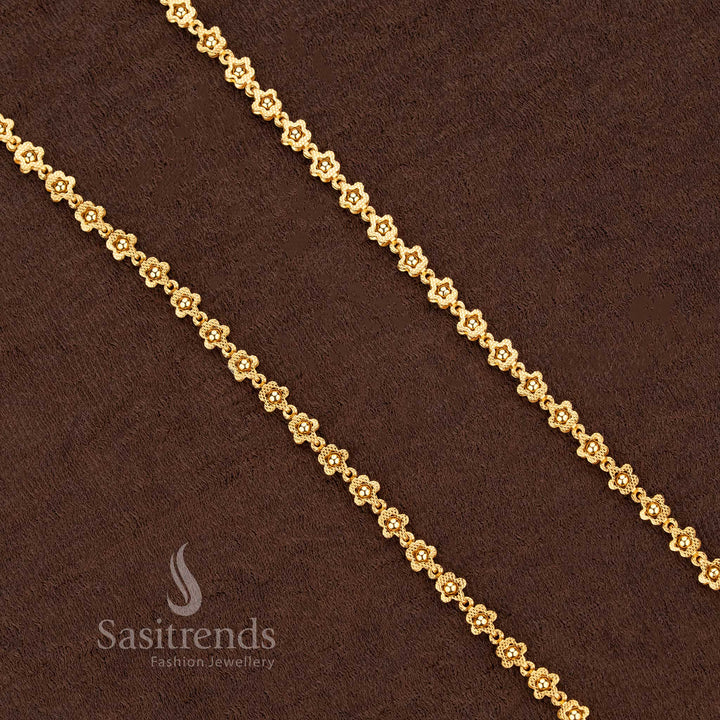 Heritage-inspired micro gold plated necklace featuring intricate floral motifs and traditional bead detailing, designed for a royal jewellery look during festive celebrations – Sasitrends