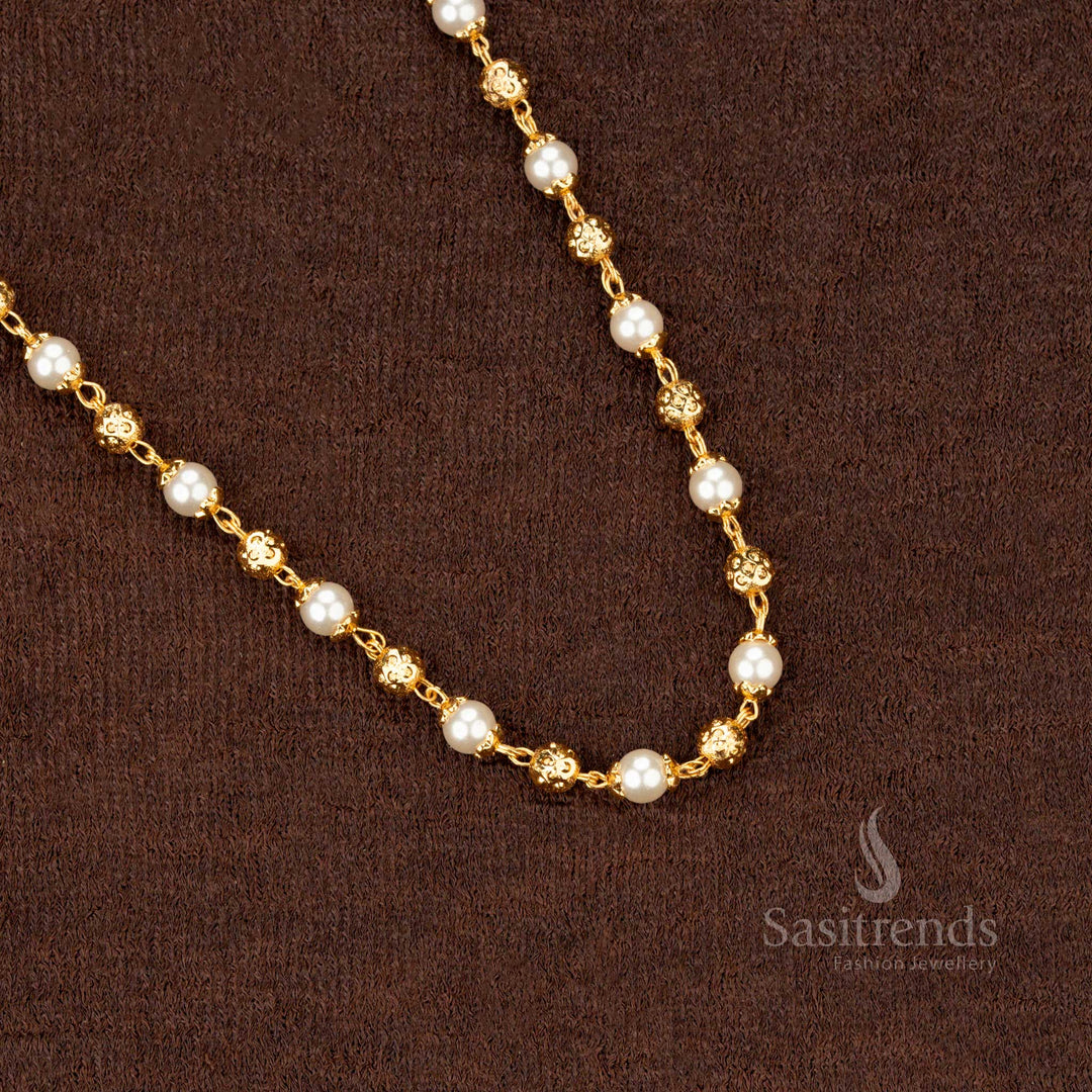 Designer 5MM Micro Gold Plated Golden Ball Pearl Chain – Traditional Bridal Jewellery with Rich Gold Finish for Exclusive Wear - Sasitrends
