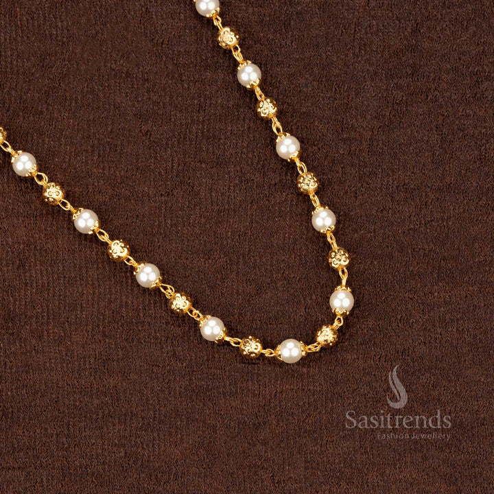 Designer 5MM Micro Gold Plated Golden Ball Pearl Chain – Traditional Bridal Jewellery with Rich Gold Finish for Exclusive Wear - Sasitrends