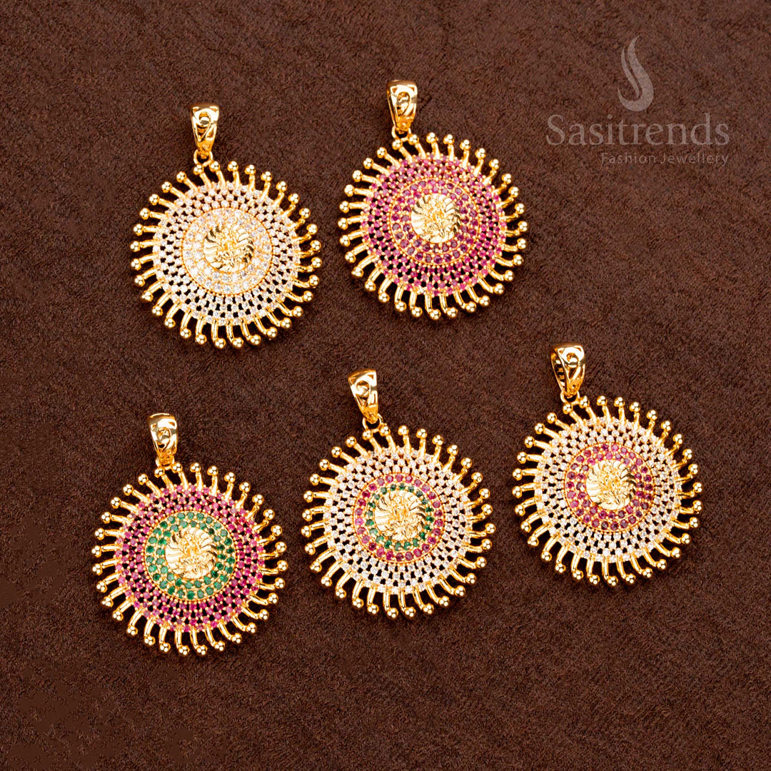 Divine micro gold plated Lakshmi pendant, encrusted with shimmering  American diamond stones, a must-have traditional jewellery piece  - Sasitrends