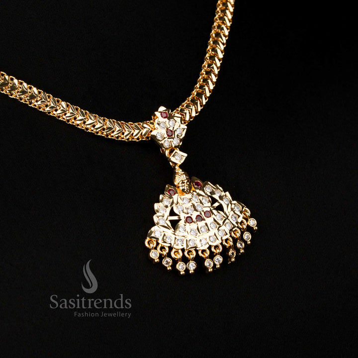 Magnificent Traditional Impon Micro Gold Plated Attigai Necklace in White-Ruby with Temple Inspired Motifs for Grand Celebrations – Sasitrends