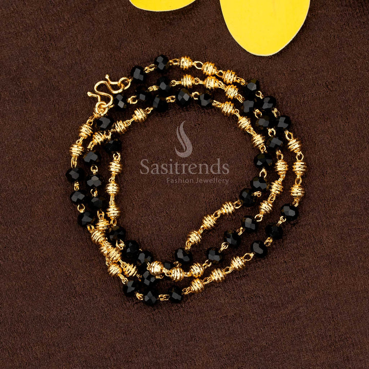 Ethereal micro gold plated black beads chain featuring antique ball pattern, perfect to wear for festive ceremonies and temple occasions – Sasitrends