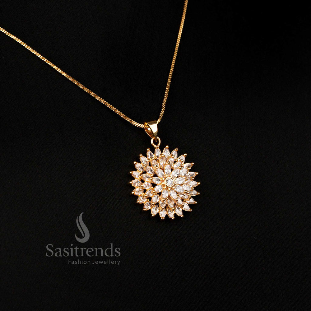 Elegant white Micro Gold Plated flower pendant necklace with sparkling American Diamonds, perfect for parties and celebrations – Sasitrends