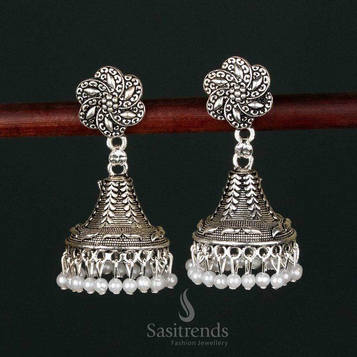Oxidised Pearl Jhumka Earrings – Traditional Temple Wear - Sasitrends