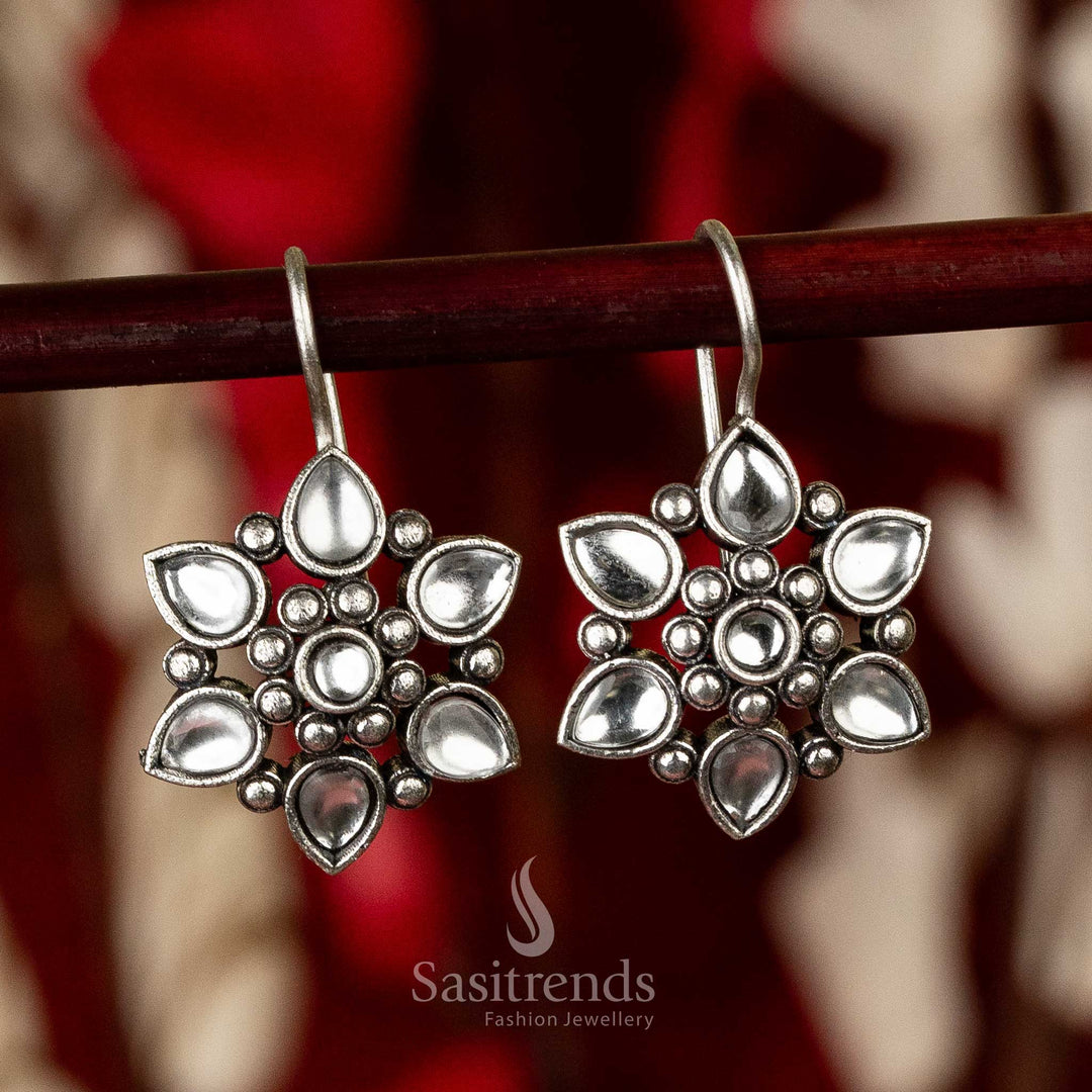 Oxidised White Stones Fish Hook Earrings Navarathiri Special