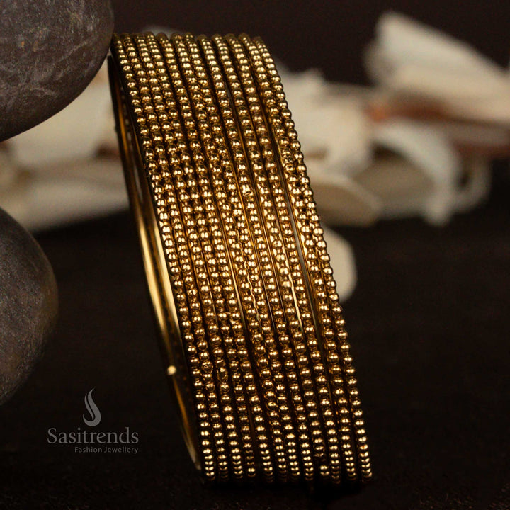 Oxidised Antique Gold Plated Fine Beaded Bangles Set – Uniform Microdot Textured Traditional Bangles for Saree and Ethnic Wear - Sasitrends