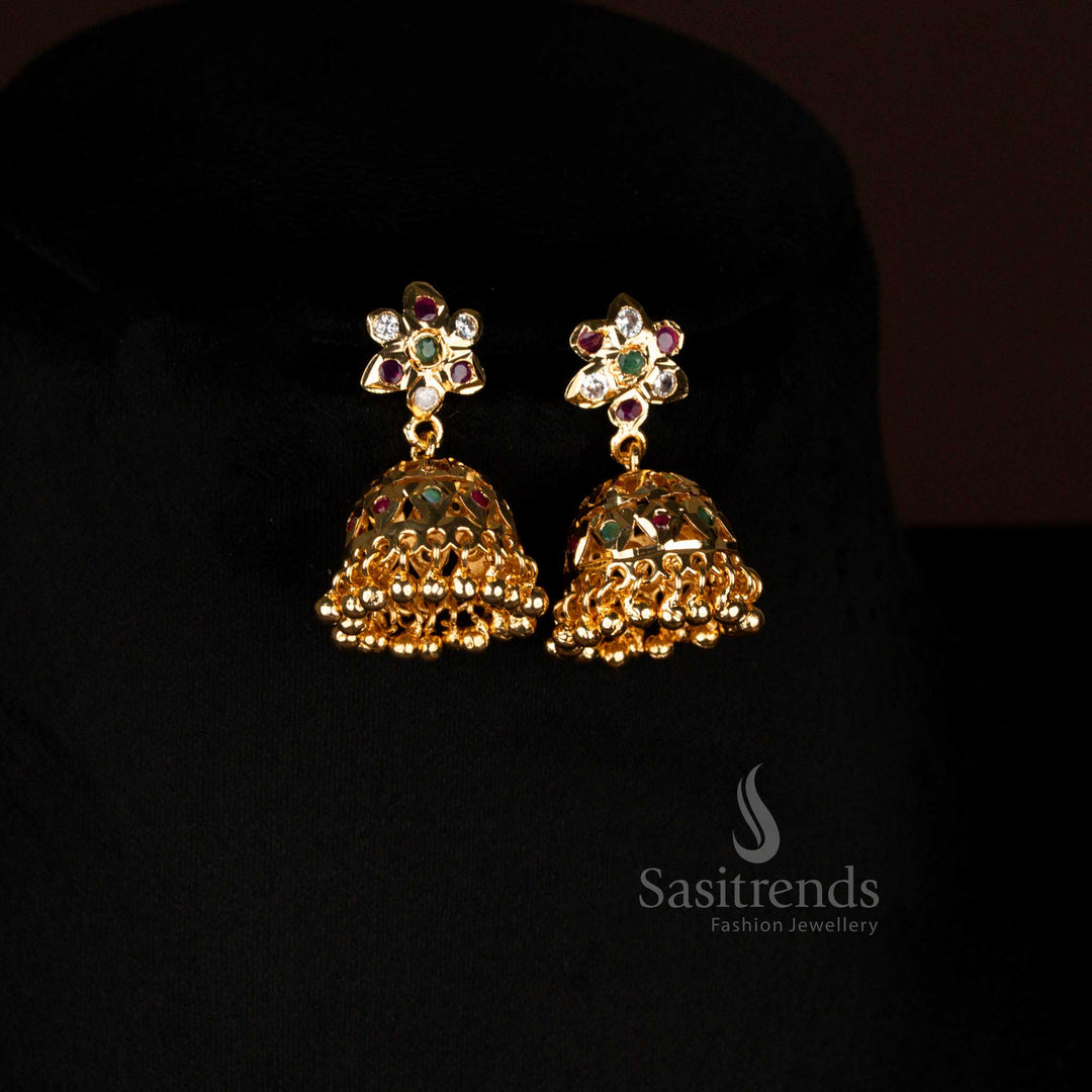 Royal Traditional Impon Addigai One Gram Micro Gold Plated Multi Mango Design Jhumka Earrings Designed For Cultural And Party Occasions - Sasitrends