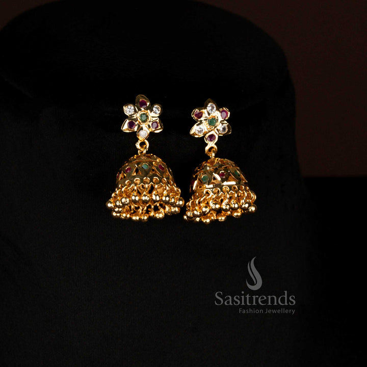 Royal Traditional Impon Addigai One Gram Micro Gold Plated Multi Mango Design Jhumka Earrings Designed For Cultural And Party Occasions - Sasitrends