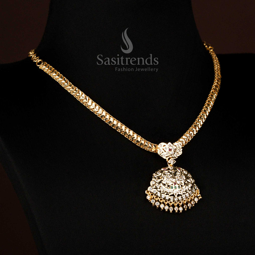 Vibrance Traditional Impon Micro Gold Plated Multi-Color Attigai Necklace with Luxurious Stones Perfect for Grand Weddings – Sasitrends
