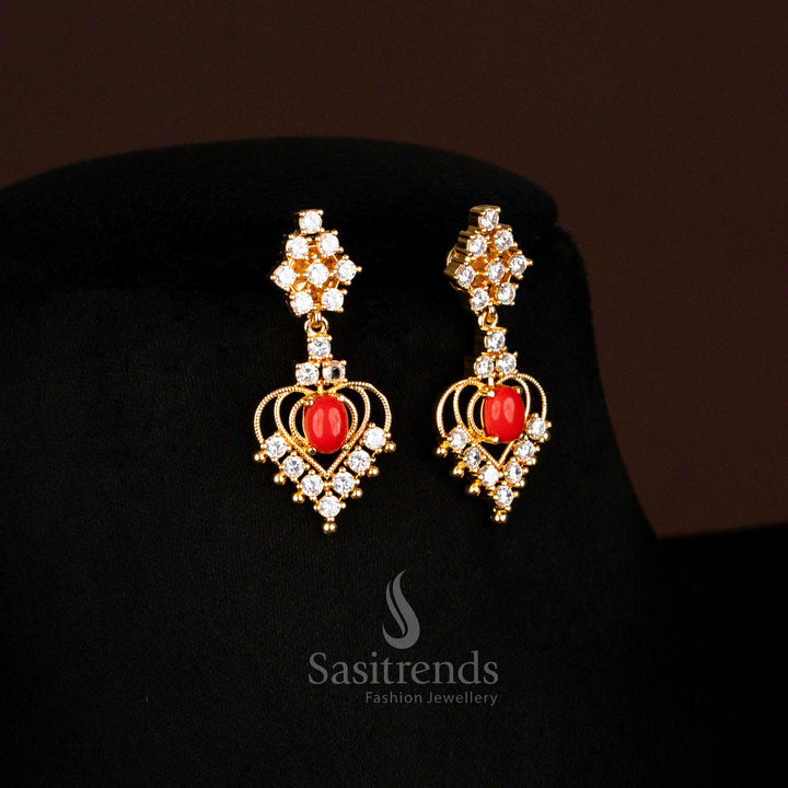 Magnificent micro gold plated guaranteed American diamond floral pearl earrings designed for traditional and wedding ceremonies - Sasitrends