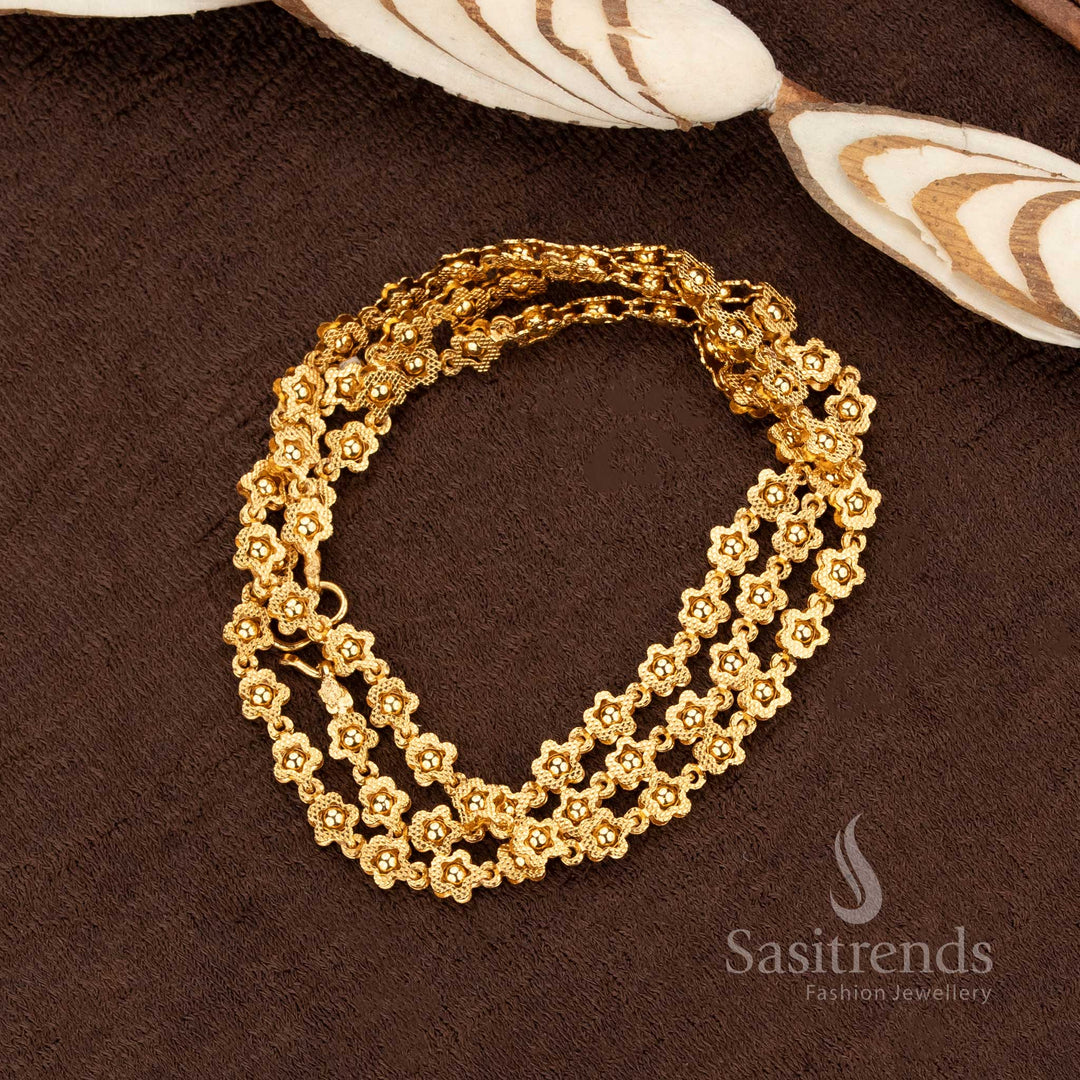 Opulent 24k style micro gold floral chain necklace with a traditional touch, crafted for ethnic jewellery lovers seeking grandeur with cultural finesse – Sasitrends