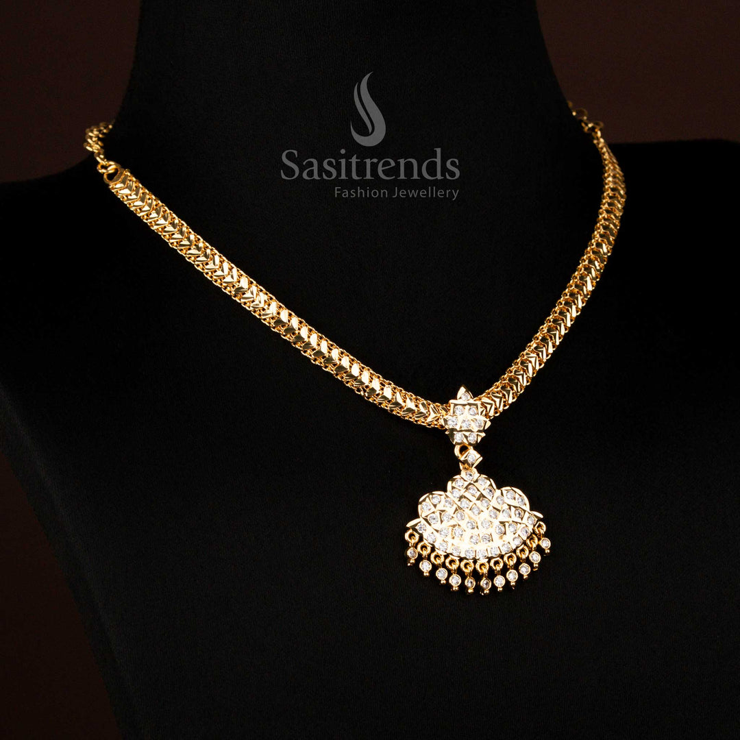 Charm Traditional Impon Micro Gold Plated White Attigai Necklace with Temple Inspired Designs Perfect for Festivals – Sasitrends