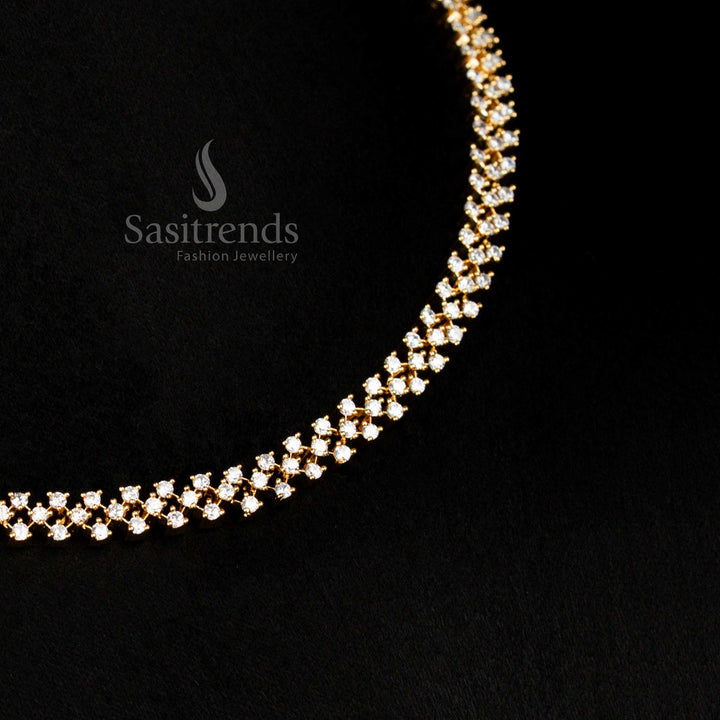 Opulent American Diamond Micro Gold Plated Criss Cross Necklace Set White Stone Bridal Jewellery – Sasitrends