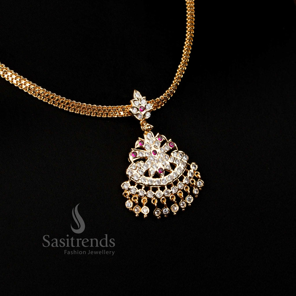 Exquisite white-ruby Micro Gold Plated Addigai necklace with floral pendant and danglers, perfect for festive parties – Sasitrends