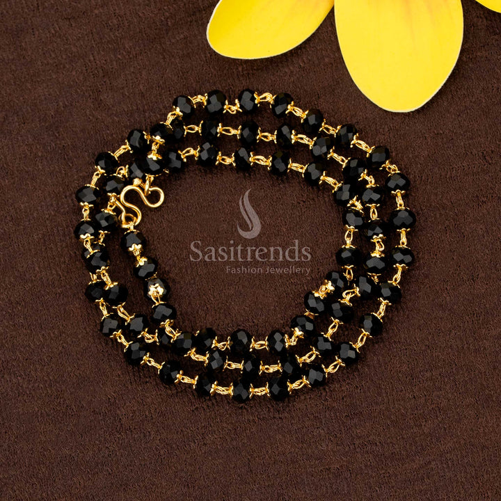 Majestic micro gold plated black beads chain with antique ball motifs, perfect to wear for temple occasions and family festivals – Sasitrends