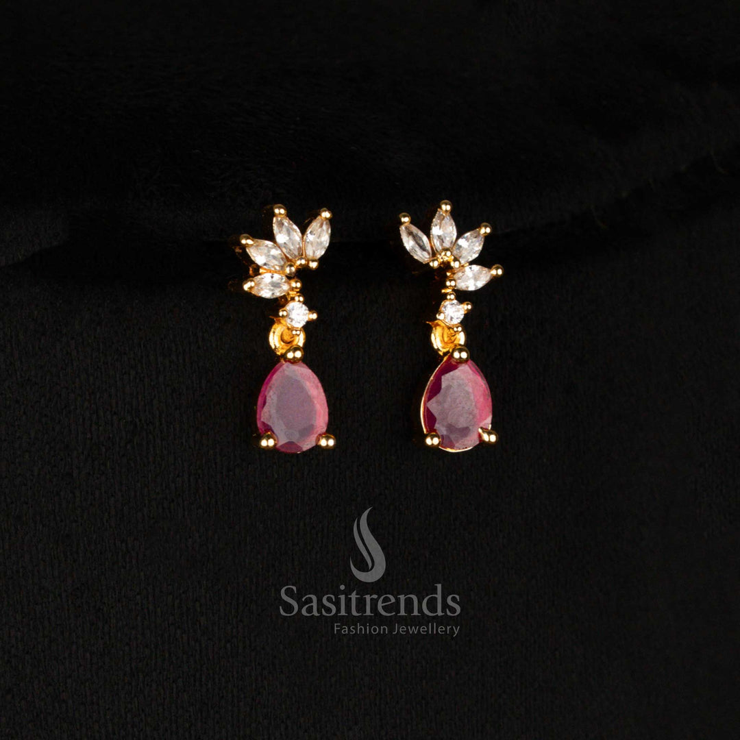 Luxurious American diamond micro gold plated white earrings set glowing with radiant sparkle for grand events - Sasitrends