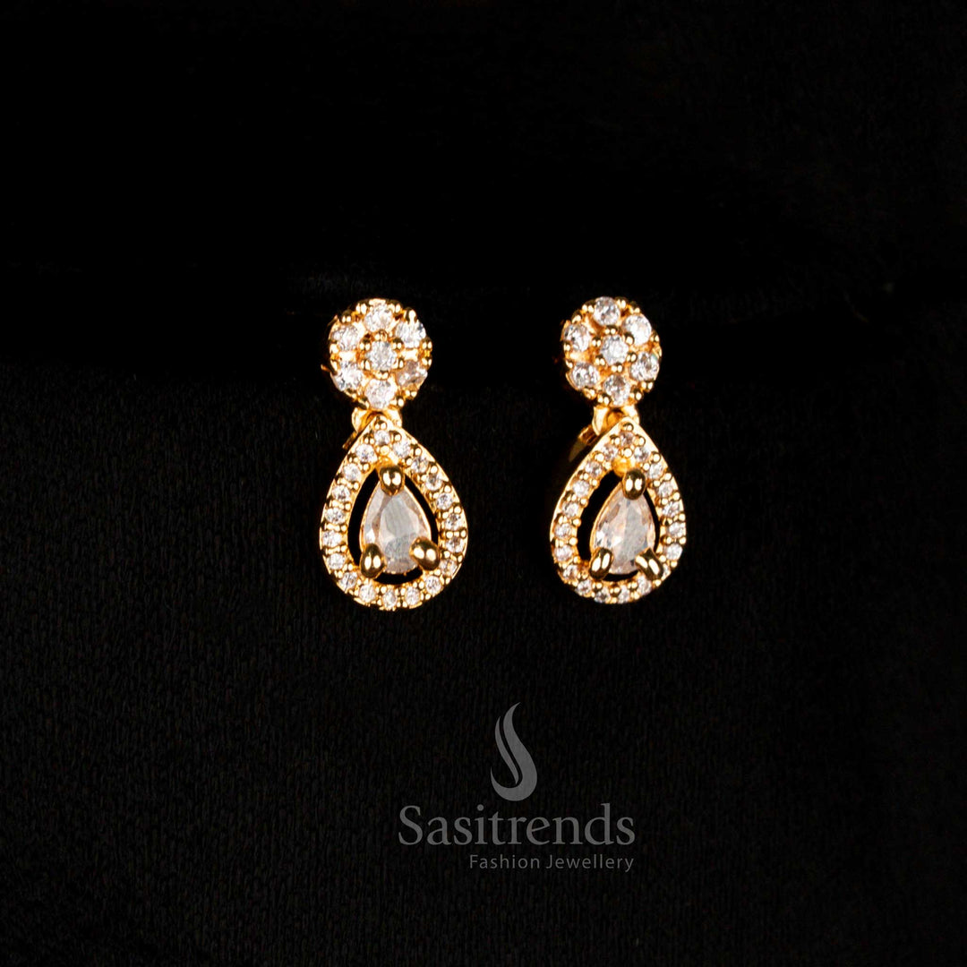 Elegant full white American diamond micro gold plated Earrings set designed with designer elegance for party style occasions - Sasitrends