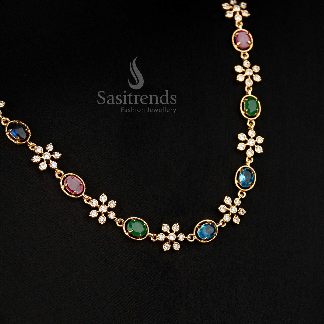 Exquisite Impon Addigai micro gold plated Pachaloha floral motif necklace styled for cultural heritage wear and weddings - Sasitrends