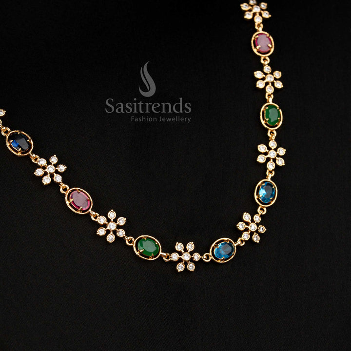 Exquisite Impon Addigai micro gold plated Pachaloha floral motif necklace styled for cultural heritage wear and weddings - Sasitrends