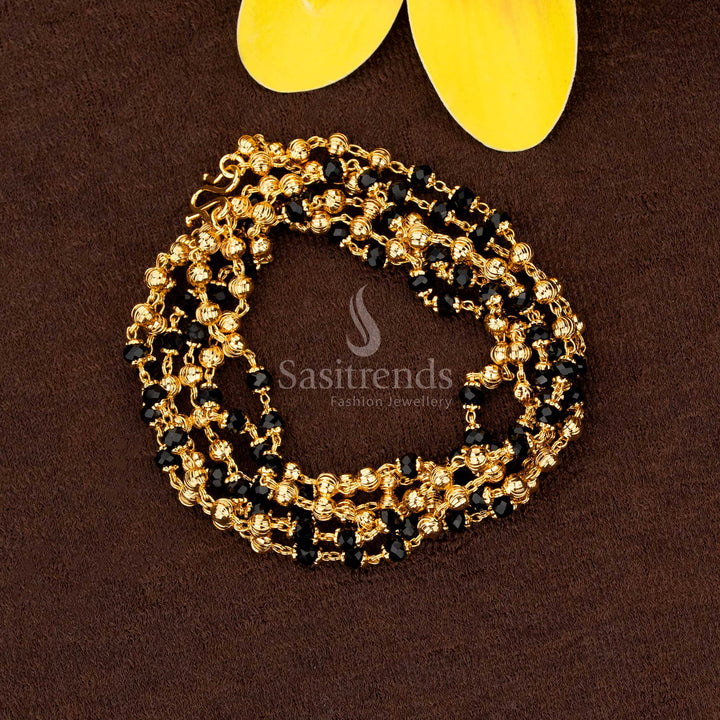 Exquisite micro gold plated black beads chain with antique ball motifs, perfect to wear for traditional festivities and family events – Sasitrends