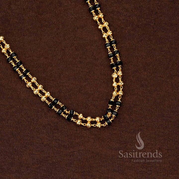 Stunning micro gold plated black beads chain adorned with antique ball details, designed to wear for temple gatherings and cultural celebrations – Sasitrends