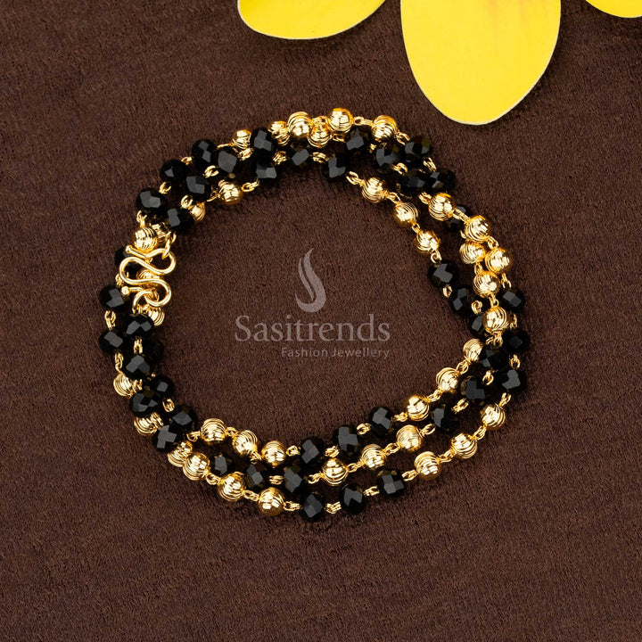 Dazzling micro gold plated black beads chain with antique ball design, designed to wear for temple ceremonies and cultural celebrations – Sasitrends