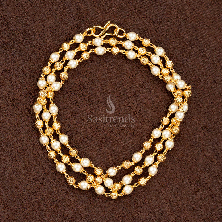 Micro Gold Plated Golden Ball and Pearl Chain – Elegant Traditional Jewellery- Sasitrends