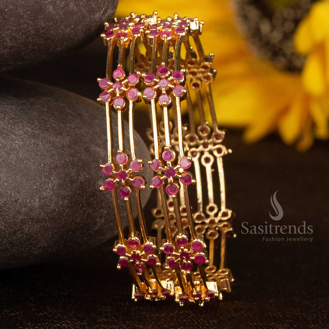 Majestic Maroon Sparkle micro gold ruby studded festive bangles with elegant cutwork and ethnic charm, perfect for traditional ensembles – Sasitrends