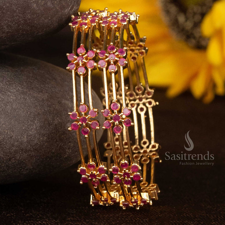 Majestic Maroon Sparkle micro gold ruby studded festive bangles with elegant cutwork and ethnic charm, perfect for traditional ensembles – Sasitrends