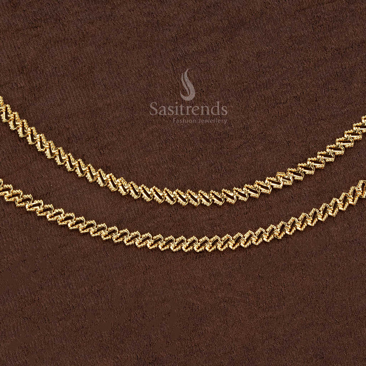 Bridal Micro Gold Plated Zigzag Anklets Pair With Traditional Craftsmanship And Ornate Wedding Finish Jewellery - Sasitrends