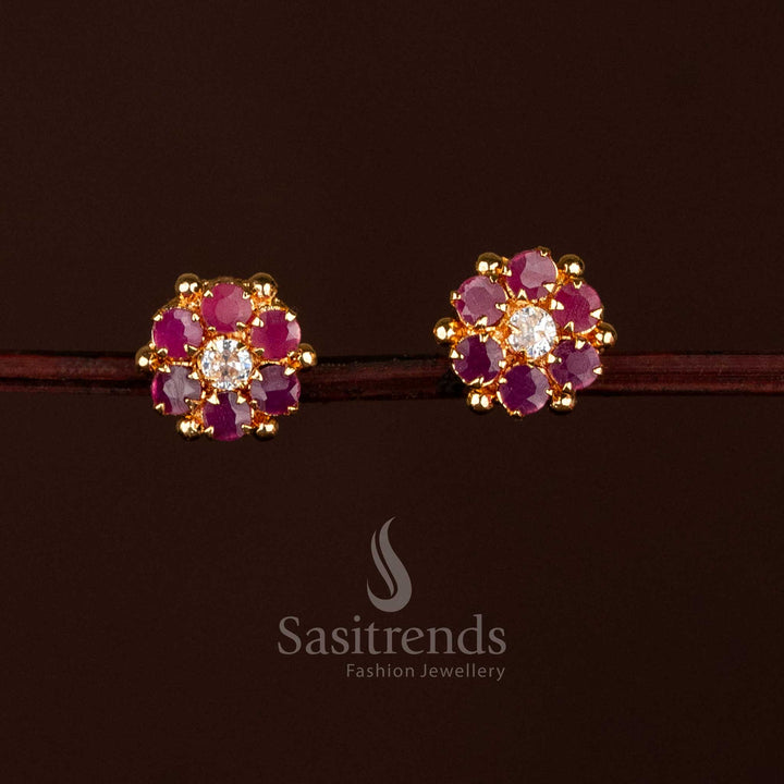 Sasitrends | Elegant Floral Designer - One Gram Micro Gold Plated AD Stone Studded Earrings