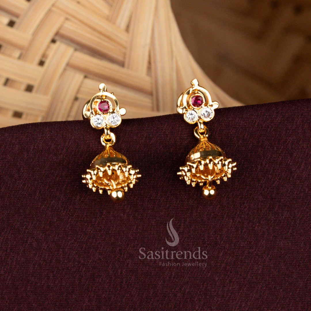 Floral dome structure jhumka earrings with AD stones in Addigai design – Sasitrends