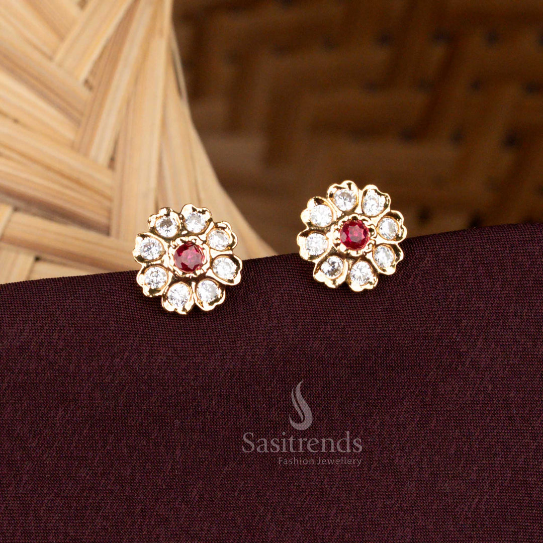 Elegant Floral petal motif AD stone earrings in Impon Addigai style - Sasitrends