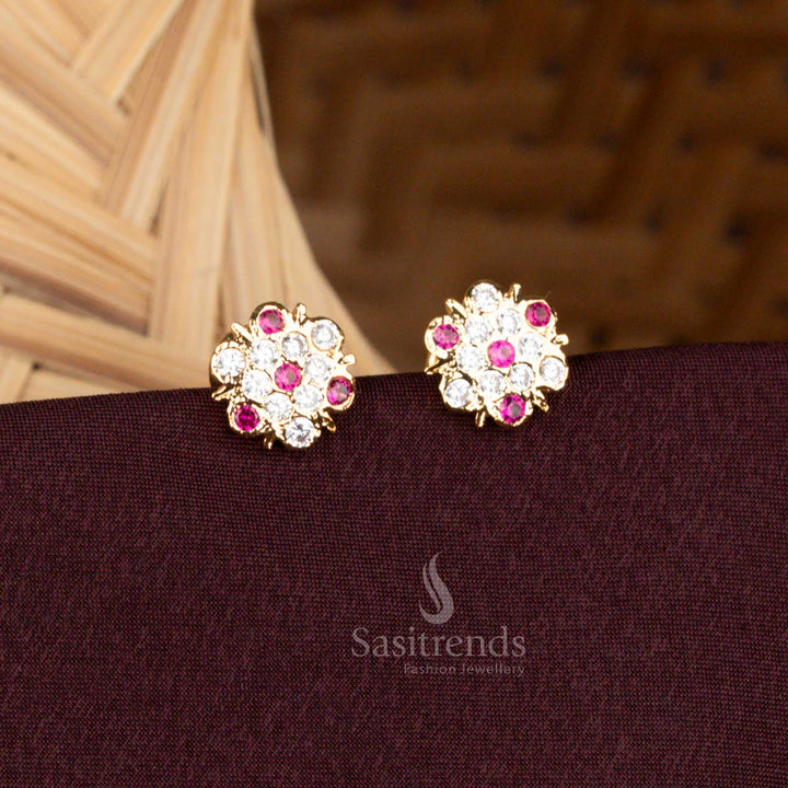 Guaranteed Impon Addigai Micro Gold Plated Cluster Floral AD Stone Stud Earrings
