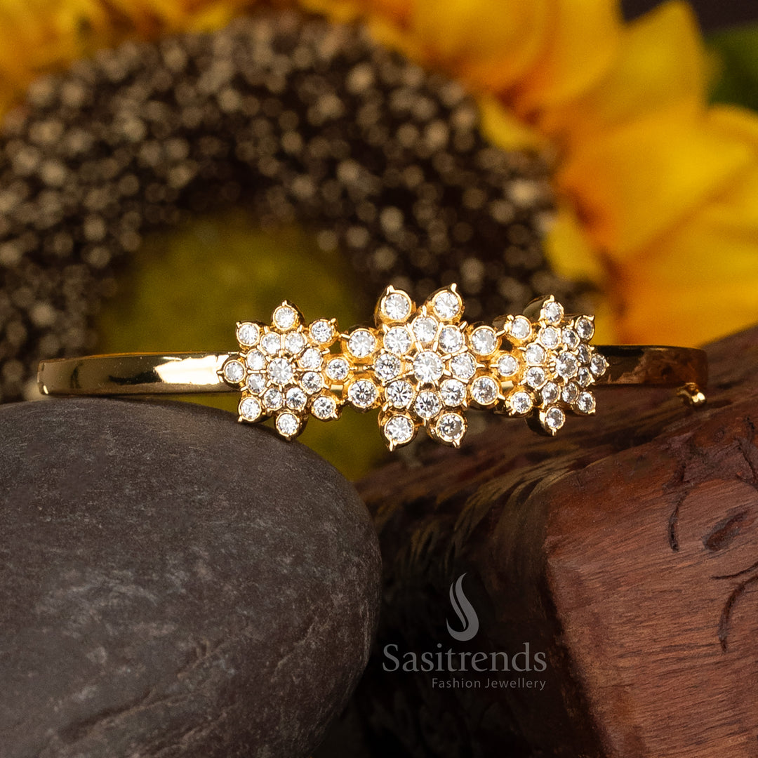 Elegant white American Diamond micro gold plated floral bracelet, made using 24 carat pure gold, a luxury one gram jewellery masterpiece – Sasitrends